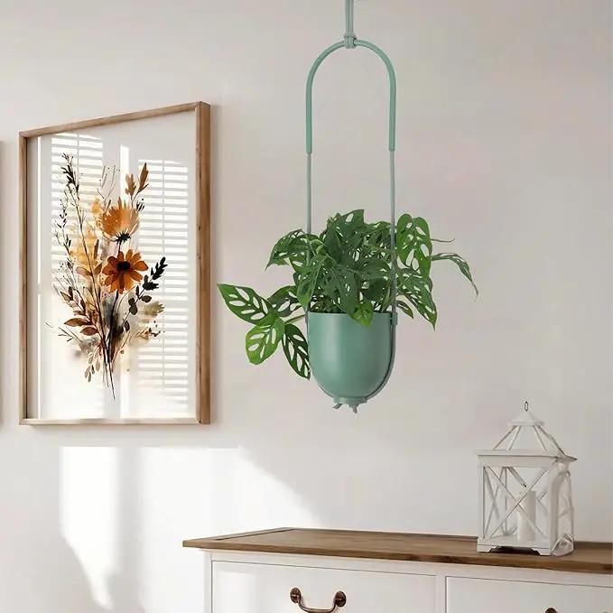 Metal Hanging Planter for Indoor Outdoor Plants Modern Wall and Ceiling Hanging Plant Holder Boho Flower Pot Hanger for Vines Succulents Ferns Room Decor(Green) by GreenHaven Gardens