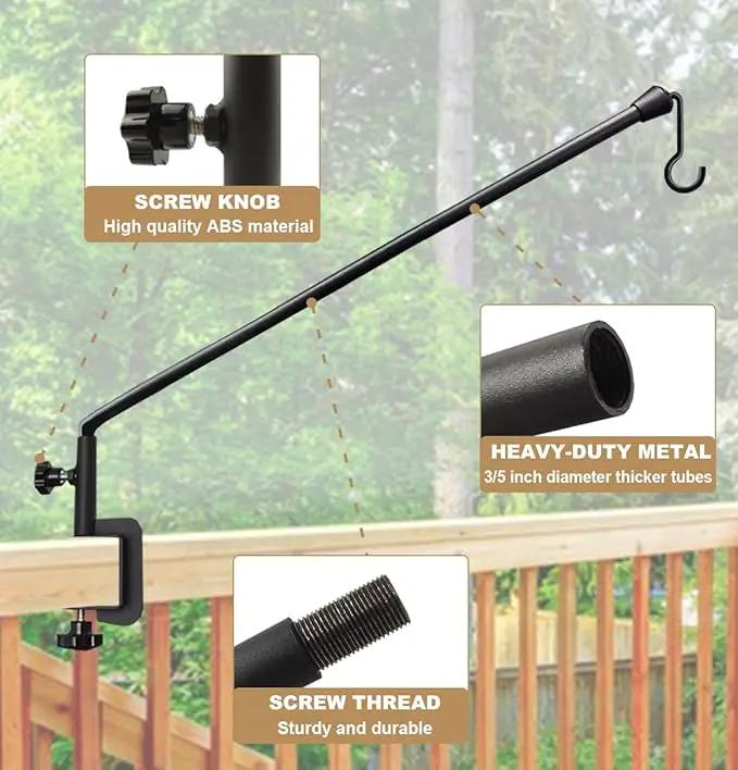 38 Inch Extended Reach Deck Hook Hanger for Railing, Heavy Duty Outdoor Plant Hook Holder for Hanging Bird Feeder Flower Basket Planter or Lanterns, 1 Pack by GreenHaven Gardens