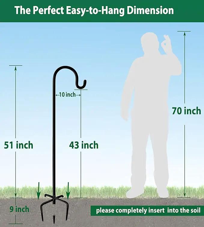 Artibear Adjustable Outdoor Shepherd Hook Stand with 5 Prong Base, 60 Inches Tall 3/5 in Thick, Shiny Black (1 Packs) by GreenHaven Gardens