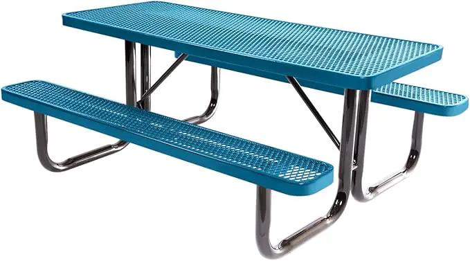 Coated Outdoor Furniture Heavy-Duty Portable Outdoor Picnic Table, Thermoplastic Coated Expanded Metal Commercial-Grade Patio Dining Furniture Made in America (6ft Rectangular, Light Blue) by GreenHaven Gardens