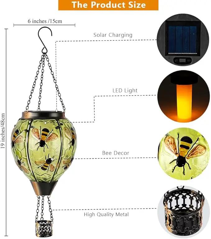 Starsoul Hot Air Balloon Solar Lantern Bee Glass Hanging Outdoor Hot Air Balloon Solar Flickering Flame Light Waterproof Garden Patio Yard Party Decorations by GreenHaven Gardens