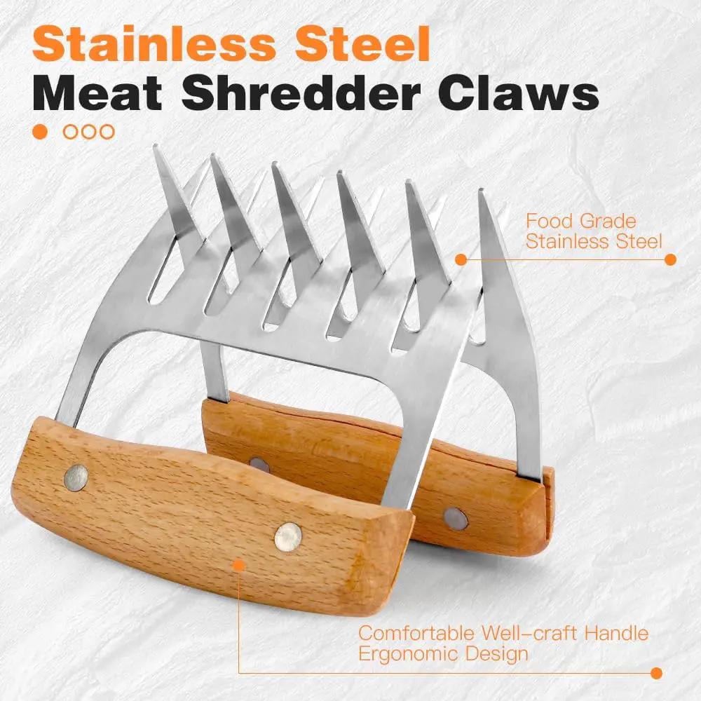 2 PCS Meat Shredder Claws, Stainless Steel Meat Claws, Metal Pulled Pork with Handle Turkey Pork Chicken Shredder Tool Accessories for Men Grilling Cooking BBQ Serving by GreenHaven Gardens