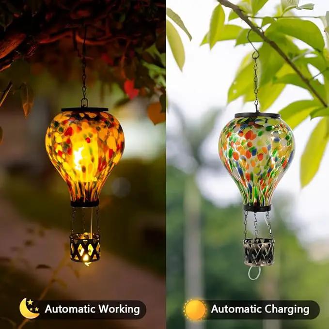 Starsoul Hot Air Balloon Solar Lantern Glass Outdoor Hot Air Balloon Solar Flickering Flame Light Waterproof Hanging Lantern for Garden Yard Patio Decorations by GreenHaven Gardens