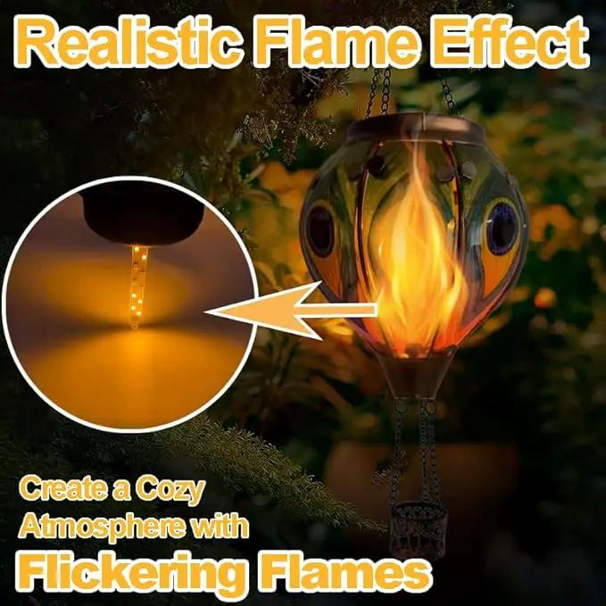 2PCS Solar Hot Air Balloon Lanterns with Flame with Shepherd's Hooks, Glass Hanging Flickering Lights Outdoor Waterproof for Garden Tree Yard Patio Mother's Day Gift, 18" H Peacock Green by GreenHaven Gardens