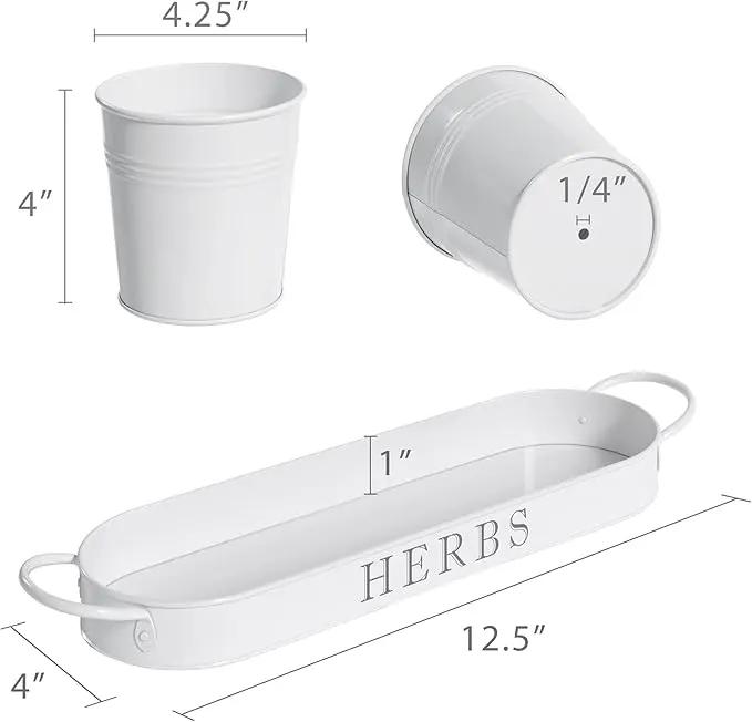 Barnyard Designs Indoor Herb Garden Planter Set with Tray, Metal Windowsill Plant Pots with Drainage for Outdoor or Indoor Plants, Set/3 (White) by GreenHaven Gardens