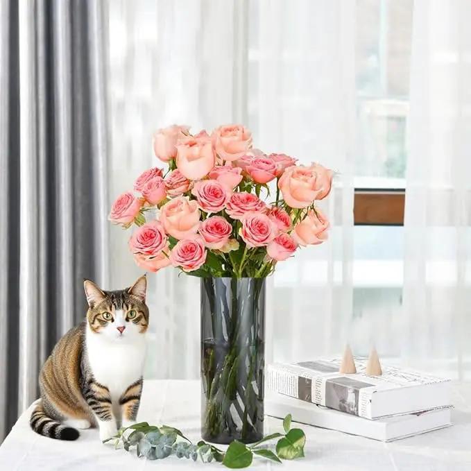 Flower Vase, Non-breakable Vases, 4" W x 16" H, Acrylic Grey Vase, Aesthetic Room Decor Cylindrical Modern Flower Vases for Table Centerpiece, Home Decor, Women Floral Arrangement Gift by GreenHaven Gardens