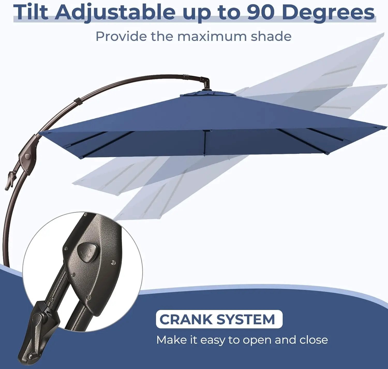 Grand patio 10x10 FT Patio Cantilever Umbrella with Base Outdoor Large Square Tilting Offset Umbrellas for Poolside Deck (Navy Blue, 10x10 FT) by GreenHaven Gardens