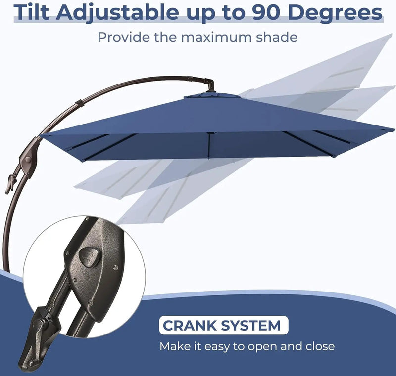 Grand patio 10x10 FT Patio Cantilever Umbrella with Base Outdoor Large Square Tilting Offset Umbrellas for Poolside Deck (Navy Blue, 10x10 FT) by GreenHaven Gardens