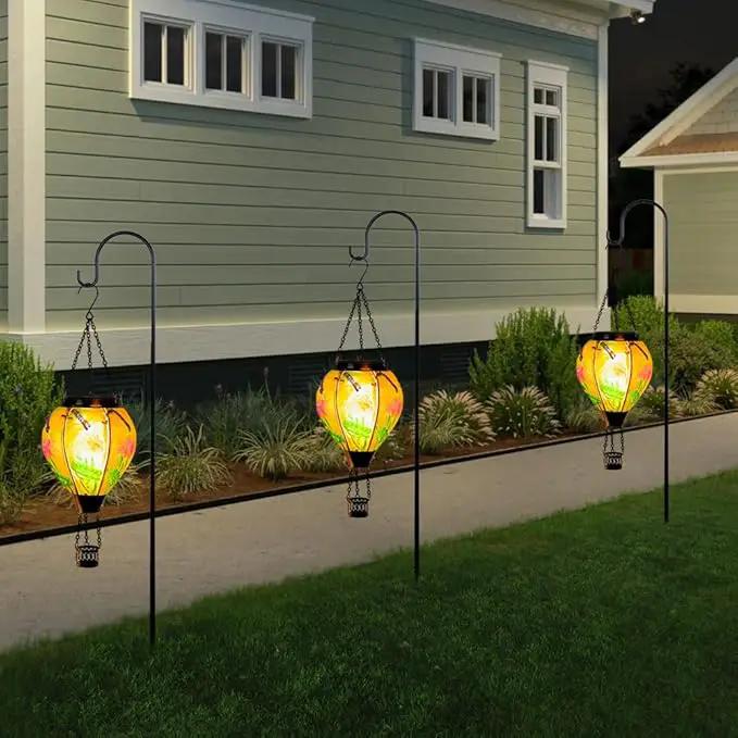 Starsoul Starsoul Dragonfly Hot Air Balloon Solar Lantern Glass Outdoor Hanging Hot Air Balloon Solar Flickering Flame Light Waterproof Garden Patio Yard Party Decorations by GreenHaven Gardens