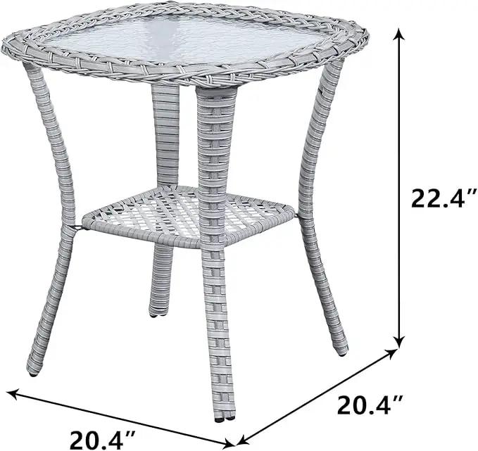 Patio Tables Wicker Side Table - Rattan Coffee Table with Glass Top End Tables for Outdoor Outside Patio Porch Square Light Grey by GreenHaven Gardens
