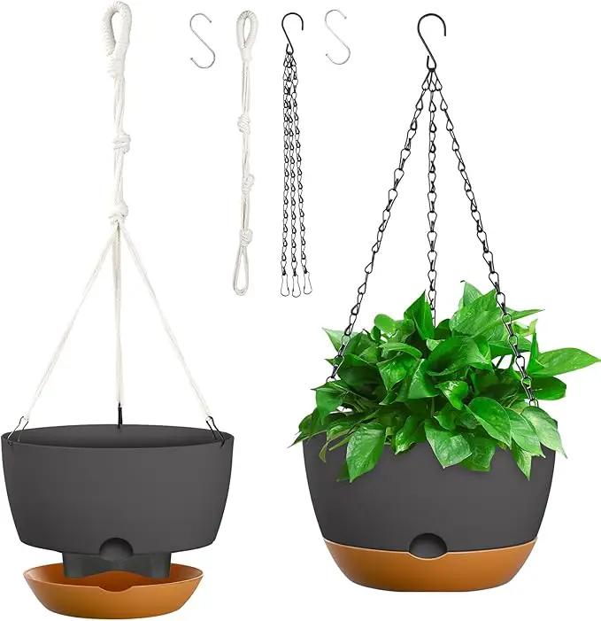 10 Inch Hanging Planters for Indoor & Outdoor Plants (2 Pack) - Self-Watering & Drainage Flower Pots with 2 Kinds of Plant Hangers for Home Decor & Garden (Deep Gray, 10 in) by GreenHaven Gardens