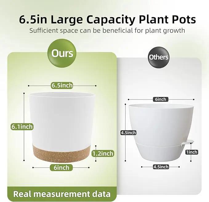 QCQHDU 6.5 inch Plant Pot, 2 Pack Planters for Indoor Plants with Drainage Holes & Saucer, Outdoor Flower Pots Home Garden Modern Decor by GreenHaven Gardens