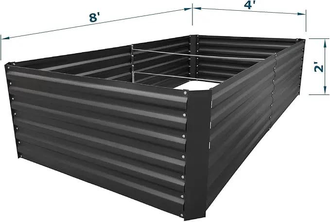 8x4x2FT Metal Raised Garden Bed Kit, Galvanized Outdoor Garden Bed Planter Box for Vegetables, Flowers, Herbs, Succulents and More, Black by GreenHaven Gardens