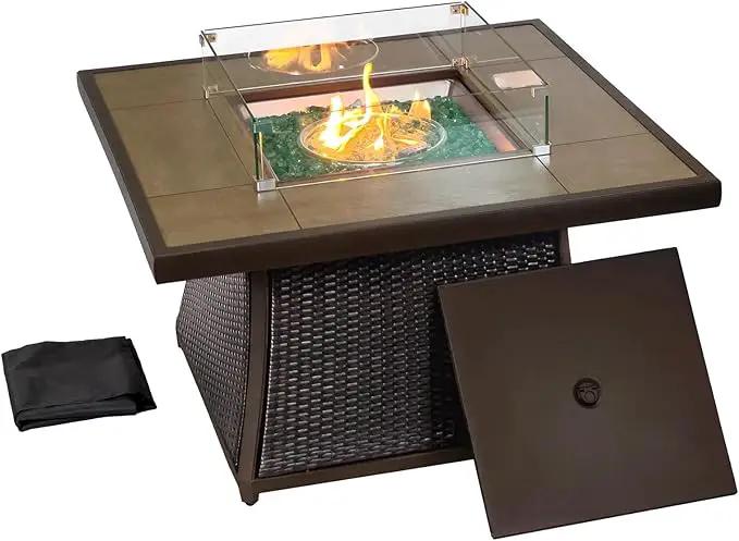 42" Outdoor Fire Pit Table for Patio, Propane Fire Pit Coffee Table with Square Base Patio Heater, CSA Certified, 50,000 BTU Stainless Steel Burner by GreenHaven Gardens