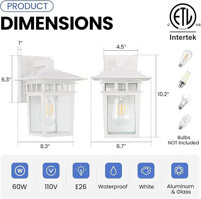 Outdoor Wall Lantern, Exterior Lighting Fixtures Wall Mount, 2 Pack White Outdoor Sconces with Seeded Glass, Exterior Porch/Patio Lights for House Front Door Garage by GreenHaven Gardens