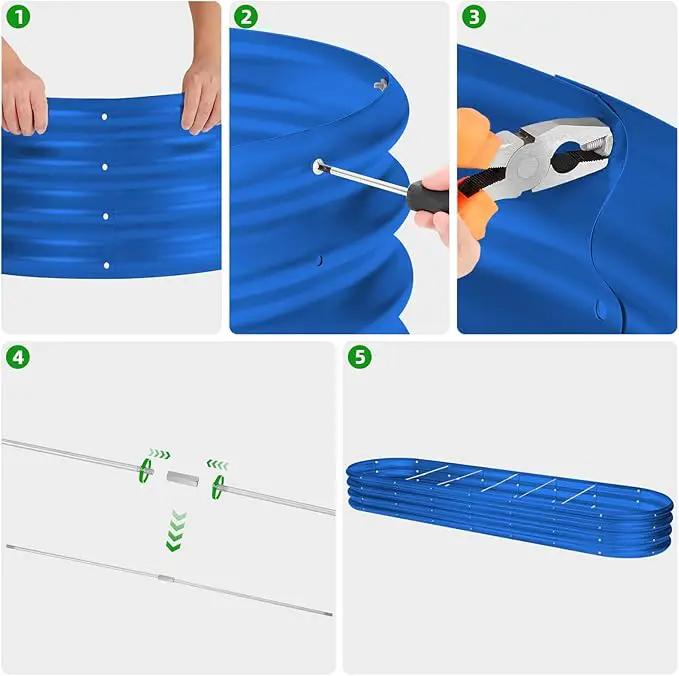 Land Guard 8×2×1ft Galvanized Raised Garden Bed Kit, 108 Gallon Capacity Raised Garden Boxes Outdoor, Oval Metal Raised Garden Beds for Vegetables, Blue(with 10 Connecting rods) by GreenHaven Gardens