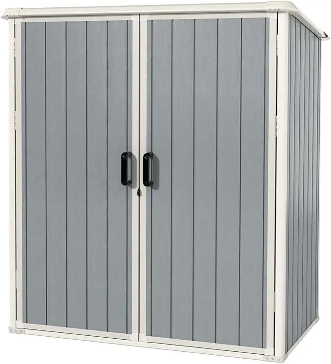 Aoxun Outdoor Storage Shed 5 x 3FT, Resin Shed with Floor and Lockable Door, Plastic Sheds for Garbage Can, Tool, Accessories, Lawn, Garden - Grey by GreenHaven Gardens
