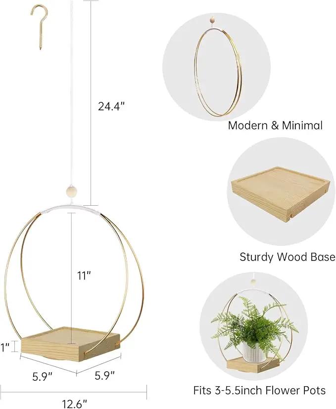 Hanging Planters for Indoor Plants, Plant Hanger with Sturdy Wood Base,Modern Boho Macrame Plant Hanger,Wall Ceiling Window Stands(Plants/Pots Not Included) by GreenHaven Gardens