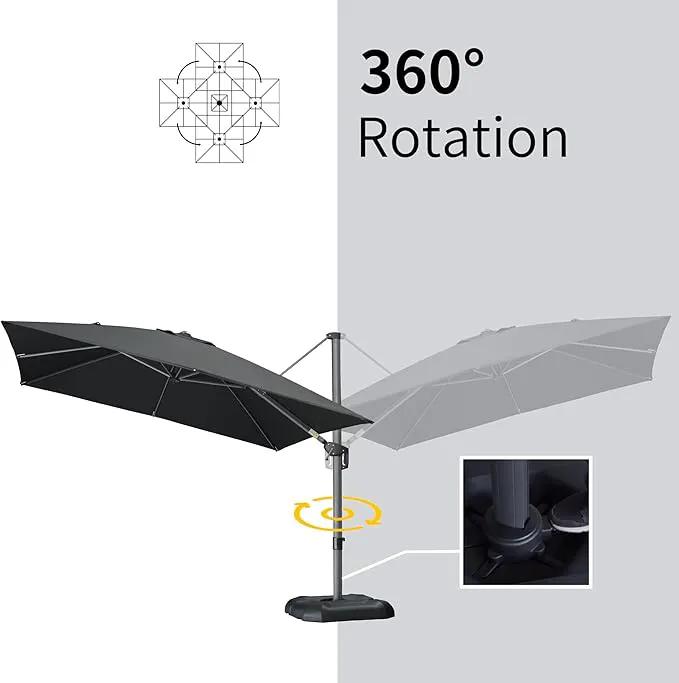 PURPLE LEAF 10' X 13' Square Cantilever Umbrella Patio Umbrella with Base Outdoor Umbrella Aluminum Offset with 360-degree Rotation for Garden Deck Pool Patio Black by GreenHaven Gardens