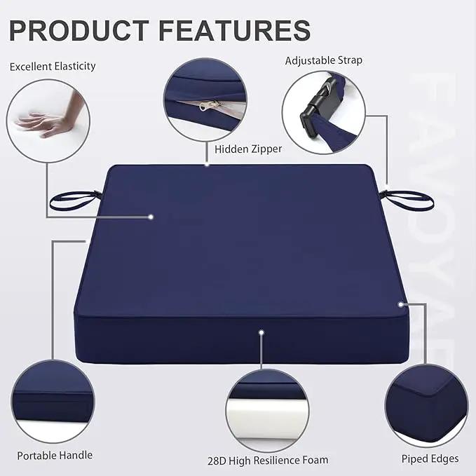 Favoyard Patio Chair Cushions 18 x 18 x 3 Inch Waterproof Outdoor Seat Cushions for Patio Furniture 3-Year Color Fastness Garden Sofa Couch Pads with Handle & Adjustable Straps Set of 2, Blue by GreenHaven Gardens