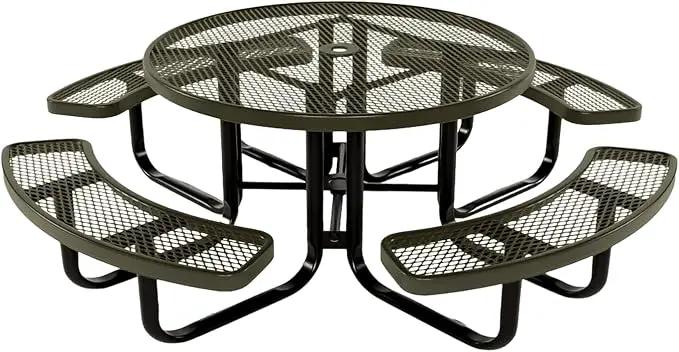 Heavy-Duty Portable Outdoor Kids Table with Umbrella Hole, Expanded Metal Kids Picnic Table, Commercial-Grade, Made in America (46 in, Round, Childrens, Textured Gold Vein) by GreenHaven Gardens