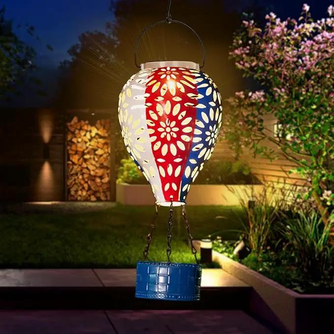 Solar Hot Air Balloon Lantern,Hanging Lantern Outdoor Waterproof Decorative Metal LED Solar Lights for Trees Patio Garden Yard Porch Decor, Flag by GreenHaven Gardens