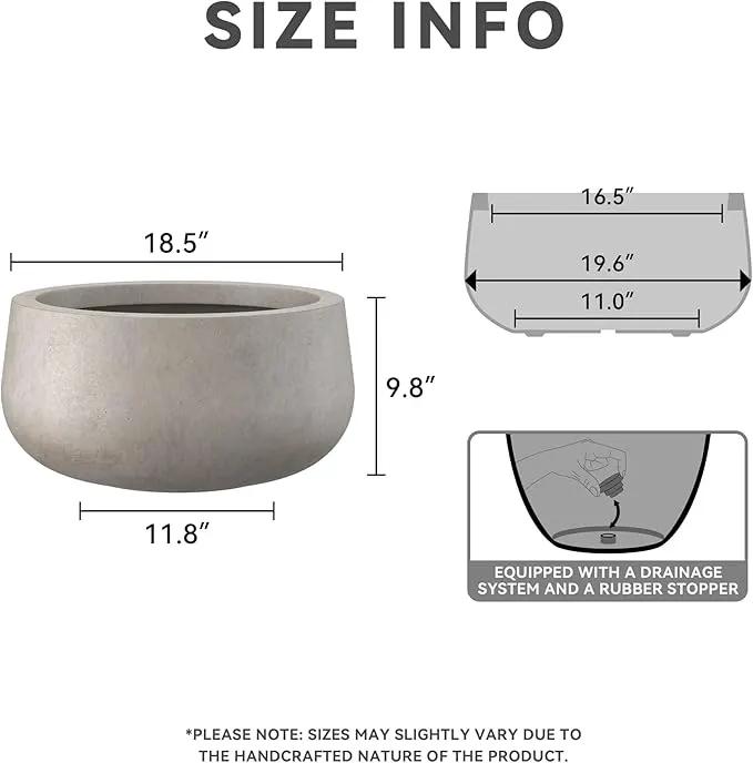 Kante 19.6" Dia Round Concrete Planter, Cement Plant Pots with Drainage Hole and Rubber Plug for Outdoor Indoor Garden Home, Modern Curvaceous Design, Weathered Concrete by GreenHaven Gardens