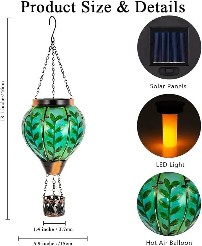 Green Leaf Hot Air Balloon Solar Lantern with Flickering Flame Light,Glass Hanging Solar Lanterns Outdoor Waterproof Hot Air Balloon Decor for Patio Party Yard Tree,Garden Gifts for Women Mom by GreenHaven Gardens