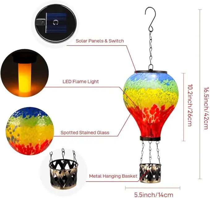 Starsoul Hot Air Balloon Solar Lantern with Flame Glass Hot Air Balloon Solar Light Waterproof Hanging Outdoor Lantern for Garden Yard Patio Decor by GreenHaven Gardens