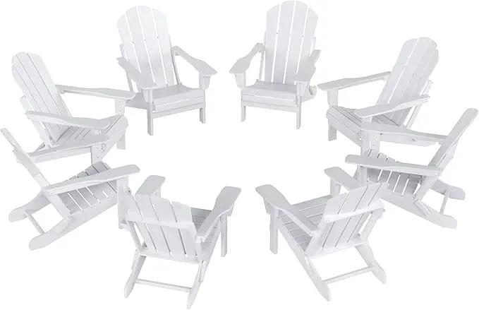 Westin Outdoors Laguna WO Outdoor Adirondack Folding Patio Chairs 8 PCS Set Retro Beach Aesthetic for Backyard, Lawn, Patio, Deck, Garden, Weather Resistant Polyethylene Plastic Lounger (White) by GreenHaven Gardens