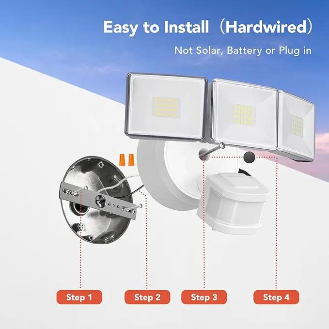 OREiN 2 Pack Motion Sensor Outdoor Lights, 4500LM/30W and 180°/50FT Big Motion Sensor, Dusk to Dawn Flood Lights Outdoor IP65 Waterproof 3 Modes LED Security Light for Garage, Yard, White (Hardwired) by GreenHaven Gardens