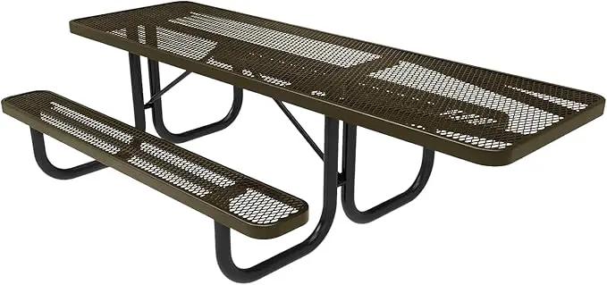 Heavy-Duty Portable ADA-Compliant Outdoor Picnic Table, Expanded Metal Patio Dining Furniture Made in America (8ft Rectangular, One-Side Handicap, Textured Gold Vein) by GreenHaven Gardens