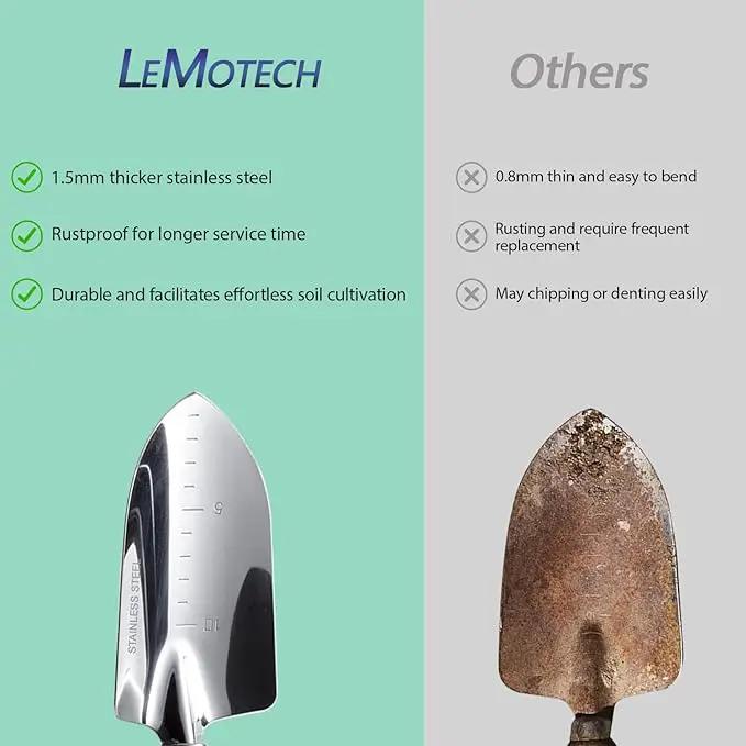 LeMotech Garden Tool Set, 3Pcs Stainless Steel Heavy Duty Gardening Kit Including Trowel Transplanter Cultivator Gardening Hand Tools with Handle, Planting Tool for Women Men by GreenHaven Gardens