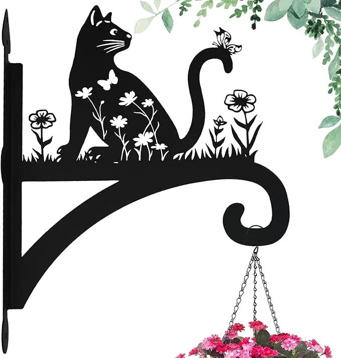 Plant Hangers Outdoor Heavy Duty Iron Decorative Cat Silhouette Plant Hooks for Hanging Baskets 11 inch Hanging Plant Bracket Wall Hooks for Flower Pot Lantern Bird Feeder Wind Chimes by GreenHaven Gardens