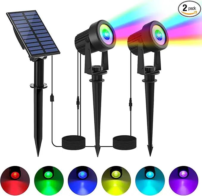 RGB Solar Spot Lights Outdoor 2Pack Color Changing Landscape Lighting IP65 Waterproof Auto Dusk to Dawn Spotlights Outside for Garden Yard Pathway by GreenHaven Gardens