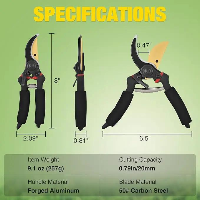 Yesker Pruning Shears for Gardening 8" Professional Bypass Garden Scissors Yard Clippers with Sharp Carbon Steel Blade Heavy Duty Hand Pruners for Branch Flower Plant Trimming Cutting Gardening Tools by GreenHaven Gardens