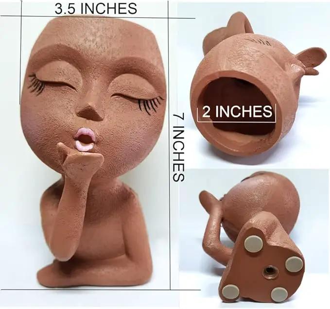 Face Planter, Head Planter, Women Faces Flower Pots, Plant Pots, Small Kissing Succulent Pots for Indoor Outdoor Plants, Cute Vase Home Decor, Brown by GreenHaven Gardens