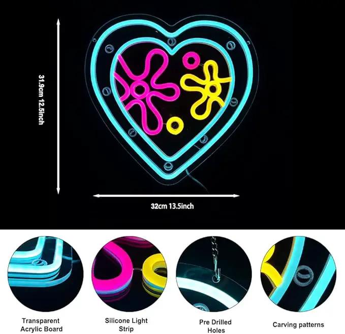 Cartoon Sea Wolrd Neon Lights Ocean World Porthole Neon Signs Heart Shaped Porthole Neon Light Up Sign Led Ocean Neon Sign for Bedroom Birthday Gifts for Kids USB Powered,Size13.5 * 12.5inch(JWD026) by GreenHaven Gardens