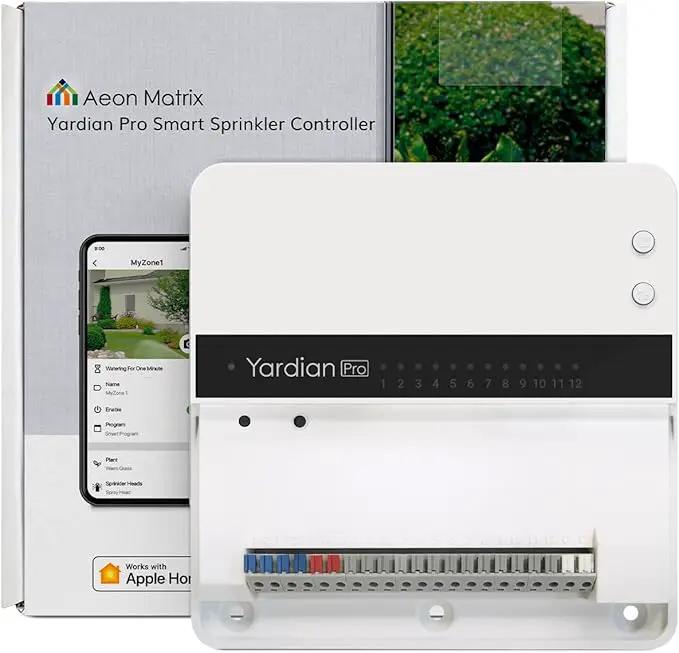 Yardian Pro Smart Sprinkler Controller 12 Zone - Control Buttons, Apple HomeKit, Alexa, Google Assistant, Home Assistant Compatible, Enhanced Wi-Fi, RJ45, Level VI Worldwide Power Supply by GreenHaven Gardens