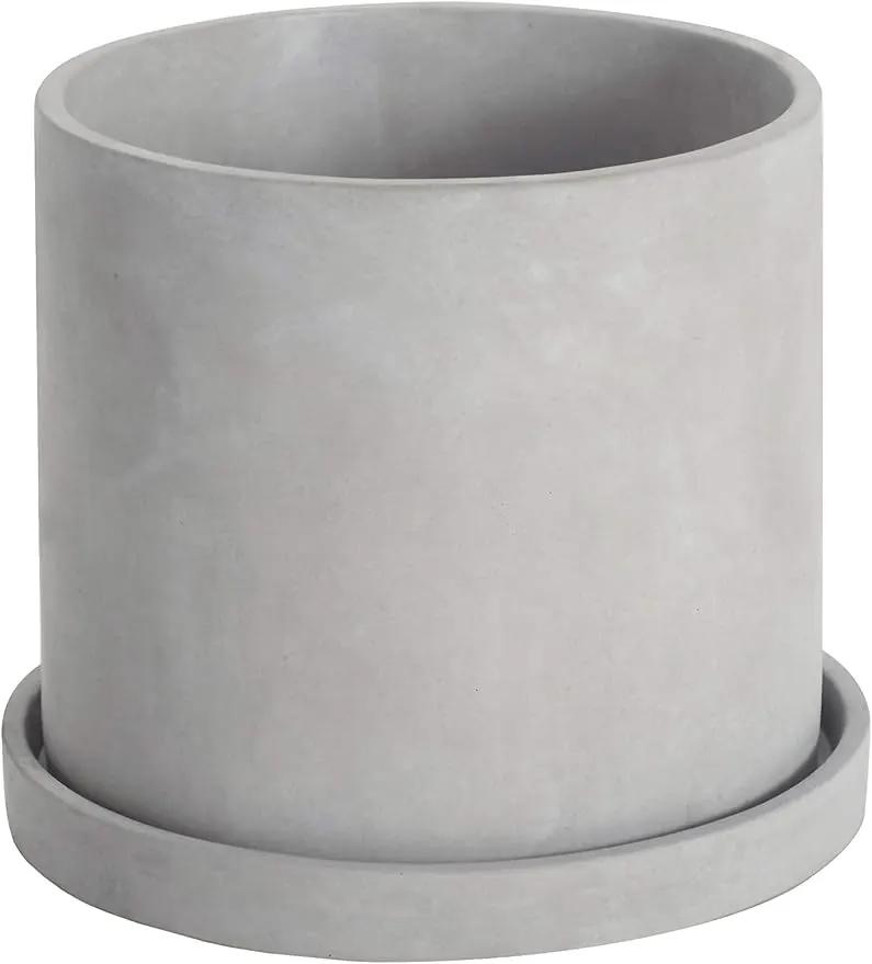 Ekirlin 6 Inch Flower Plant Pot Indoor - Grey Cement Garden Planter Concrete Planter with Drain Hole Saucer, Modern Succulents Containers for Home Decor, Office & Outdoor by GreenHaven Gardens