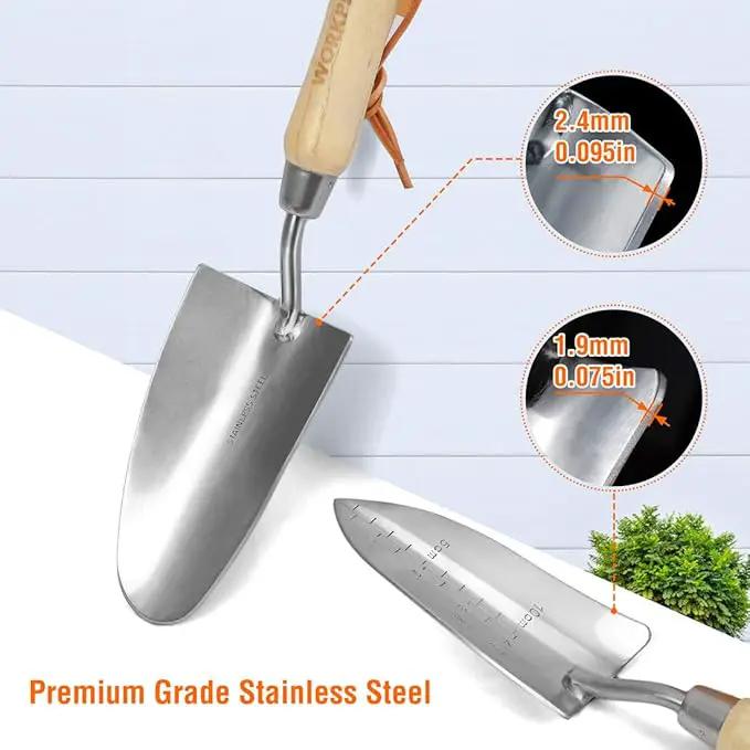 WORKPRO Garden Tools Set, 8 Piece, Stainless Steel Heavy Duty Gardening Tools with Wooden Handle, Including Garden Tote, Gloves, Trowel, Hand Weeder, Cultivator and More-Gardening Gifts For Women Men by GreenHaven Gardens