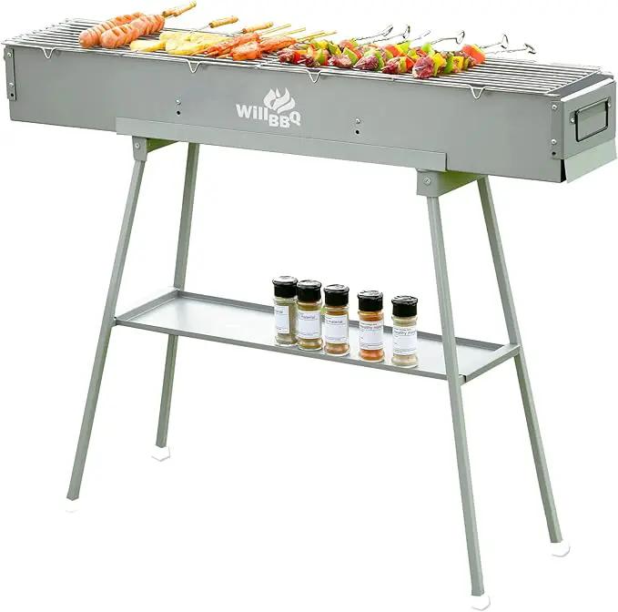 Charcoal Grills Commercial Quality Portable Multiple Size Hibachi BBQ Lamb Skewer Folded Camping Barbecue Grill for Garden Backyard Party Picnic Travel Outdoor Cooking Use(39.4x7.1x5.1 inch) by GreenHaven Gardens