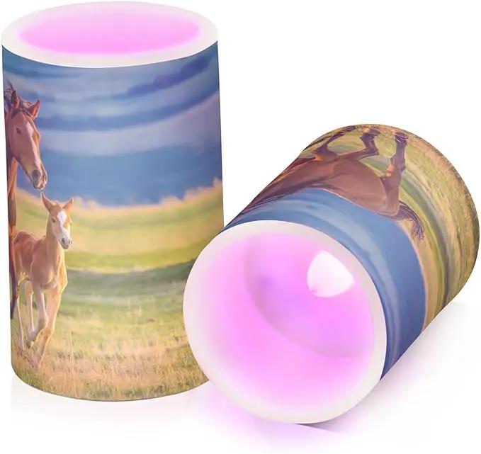 Flickering Flameless Candles, Beautiful Horses Summer Field LED Candles with Remote Timer, Set of 2 Battery Operated Candle for Valentine Wedding Birthday by GreenHaven Gardens