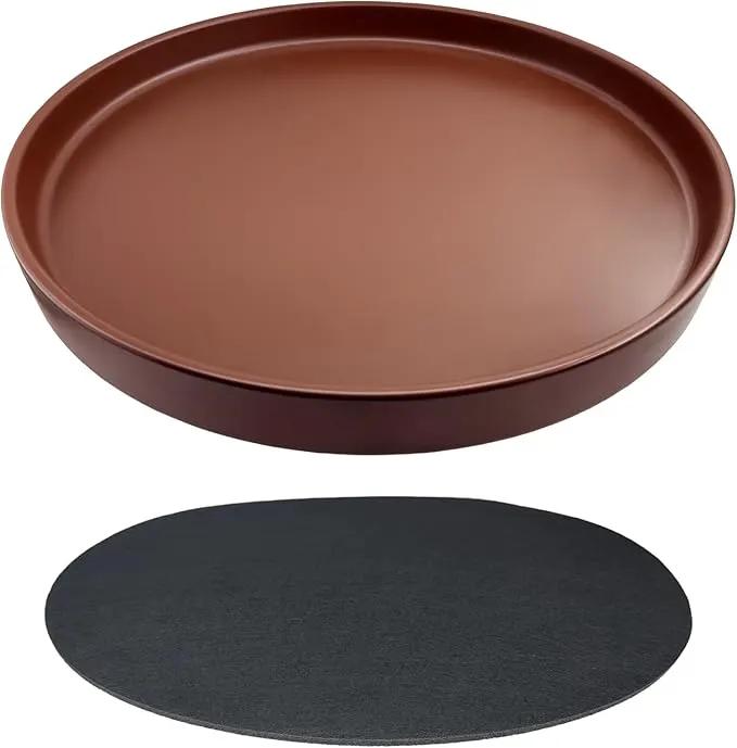 Ceramic Plant Saucer Pot Tray 12 Inch, Planter Saucers 4 5 6 7 8 9 10 11 12 13 Inch for Indoors Outdoor, Durable Sturdy Flower Drainage drip Water Tray for Glazed Pots Base (12.7 Inch-Brown) by GreenHaven Gardens