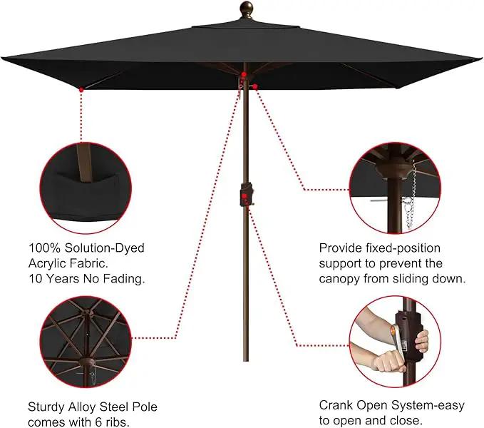 EliteShade USA 10-Year-Non-Fading 6.5x10FT Rectangular Market Umbrella Patio Umbrella Outdoor Table Umbrella with Ventilation, Black by GreenHaven Gardens