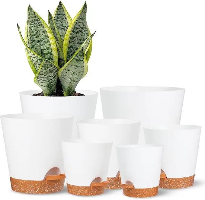 Plant Pots Outdoor 8/7.5/7/6.5/6/5.5/5Inch 7Pack, Planting Pots for All House Plants White Plastic Planters Outdoor Flower Pots Nursery Planting Pot with Drainage Hole and Deep Reservoir by GreenHaven Gardens
