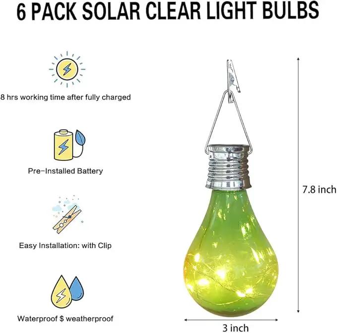 pearlstar Solar Light Bulbs Outdoor Waterproof Garden Camping Hanging LED Light Lamp Bulb Globe Hanging Lights for Home Yard Christmas Party Holiday Decorations (6 Pack-Solar Light Bulbs) by GreenHaven Gardens