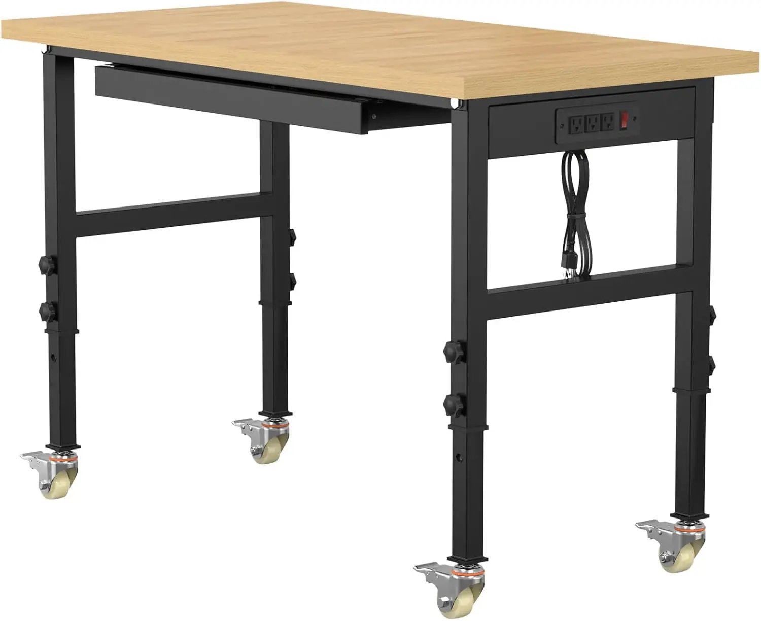 48" Adjustable Workbench,Heavy-Duty Work Table,3000 LBS Load Capacity Particleboard Hardwood Workstation Outlets with Power Strips, Drawers and Wheels,for Workshop, Garage by GreenHaven Gardens