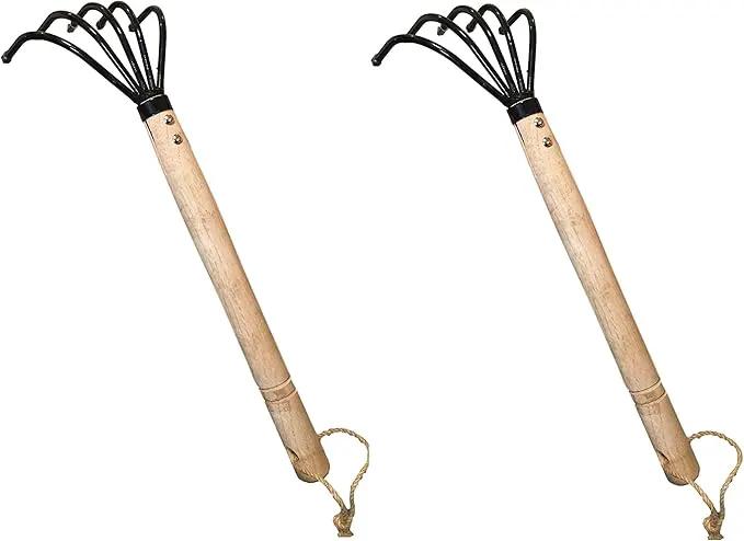Garden Guru Hand Rake Cultivator Claw Soil Tiller - Military Grade Steel - Rust Resistant - 5 Tine Japanese Ninja Claw - Comfortable Wood Handle - Perfect Pulverized and Aerated Soil (2 Pack) by GreenHaven Gardens
