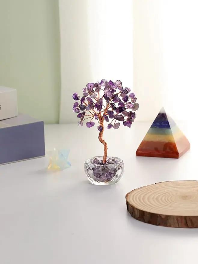 Jovivi Small Amethyst Crystals Tree, Natural Crystal Healing Stones Tree Glass Bowl Base Gemstone Money Trees Feng Shui Good Luck Home Desk Decor by GreenHaven Gardens